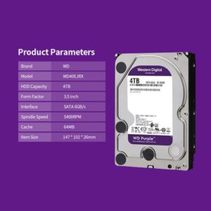 WD Purple 4TB Surveillance HDD 3.5 Inch 5400RPM 64MB Cache